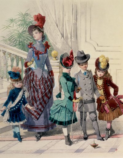 Mother and children in indoor costume, French fashion plate by Jules David